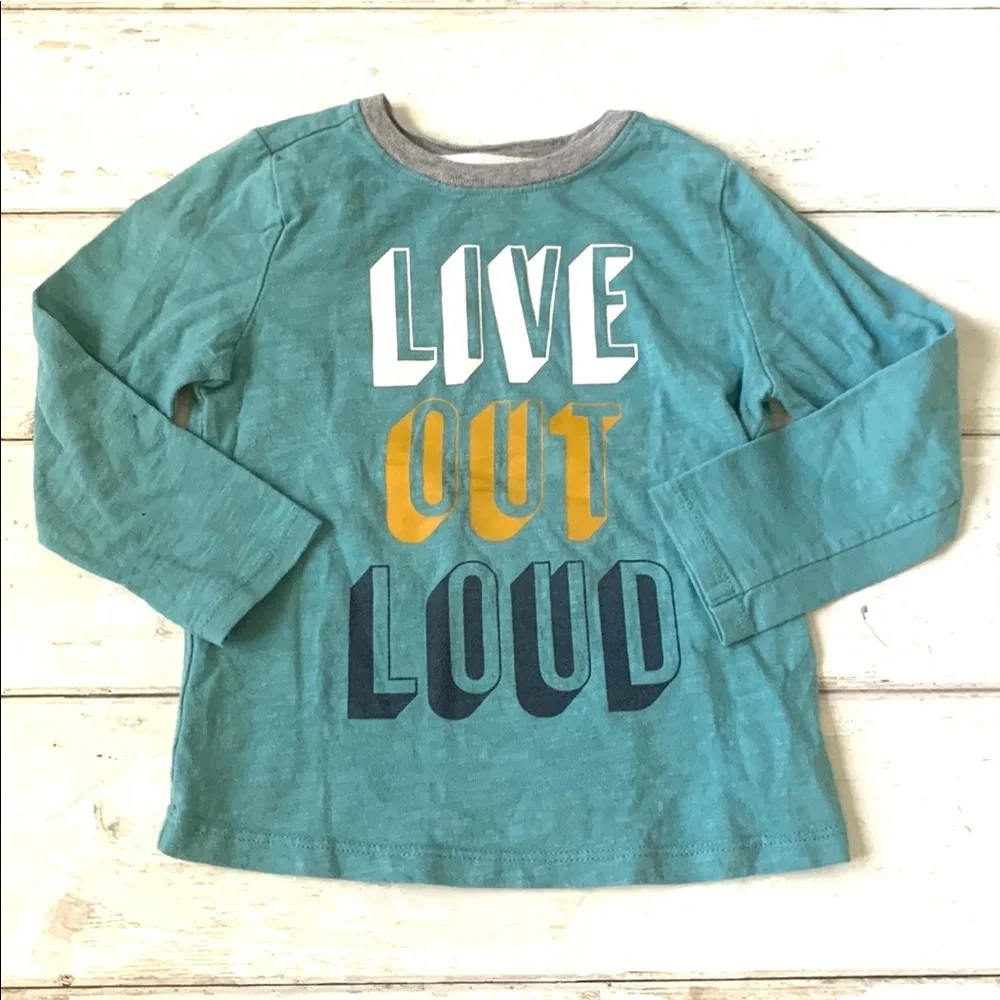 Old Navy 3T Boys Teal Blue Long Sleeve Shirt Kids Top Live Out Loud Size 3